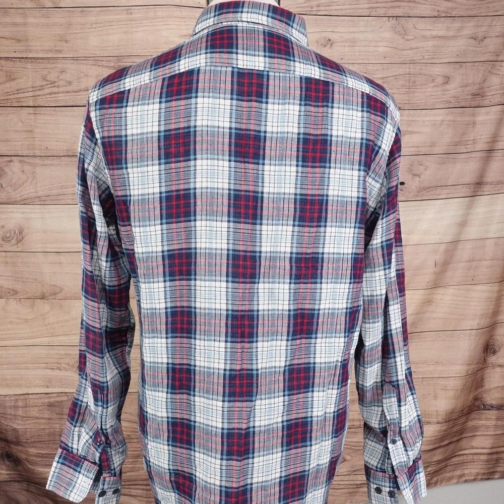 Banana Republic Standard Fit Shirt Mens Medium Blue Red White Plaid Button‎ Down